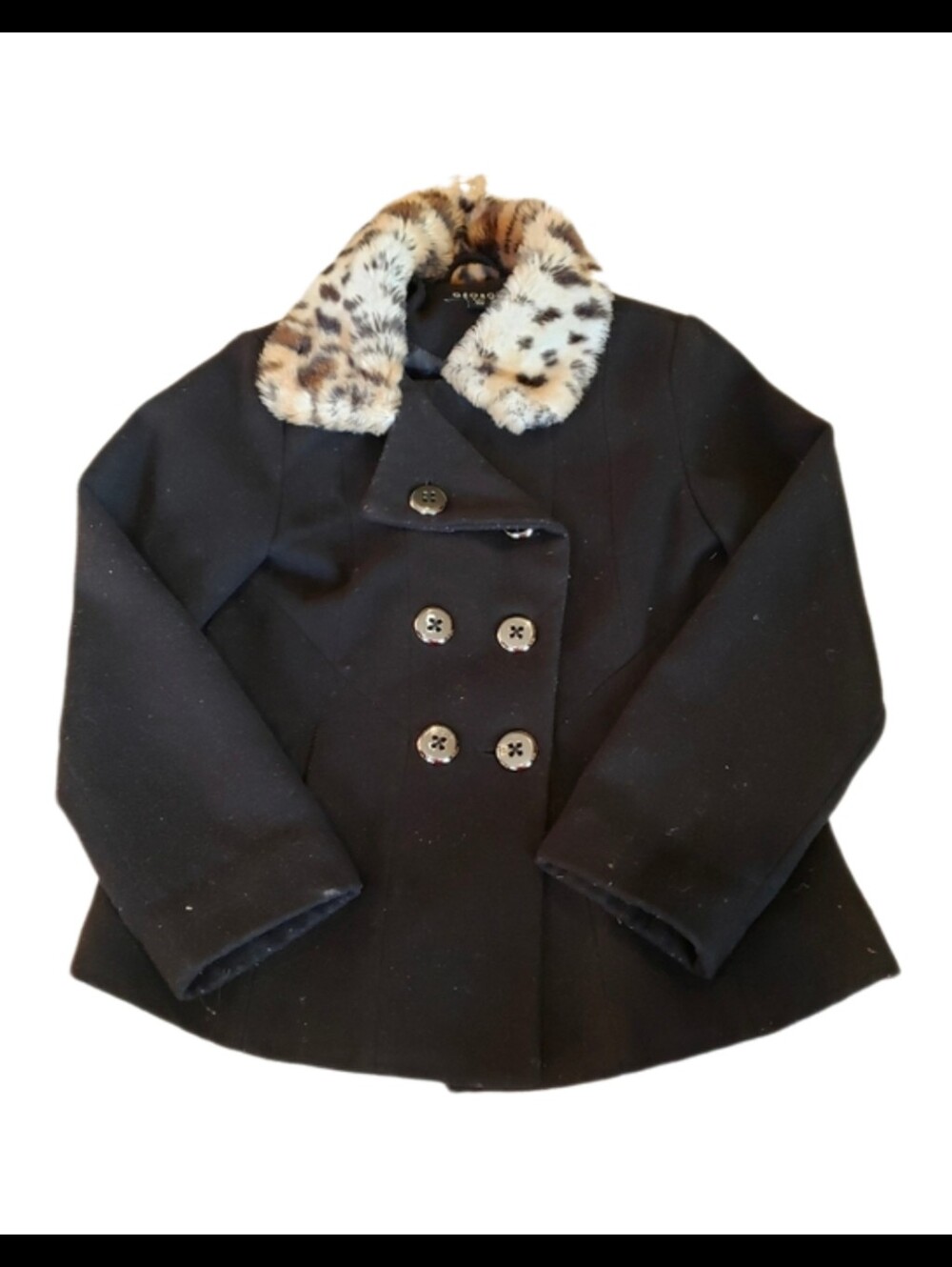 Black Pea Coat with Faux Fur Trim